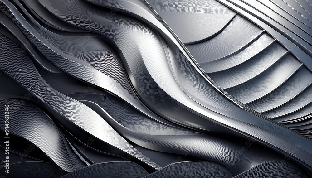 Poster abstract metallic waves with intricate textures and patterns, creating a dynamic visual experience o