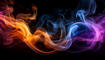 Fototapeta premium Abstract colorful smoke waves flowing gracefully on a dark background, showcasing a blend of vibrant hues and soft curves