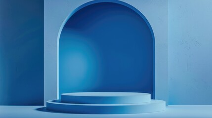 Fototapeta premium Geometric podium on blue abstract background for product display.