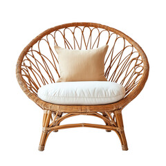 Stylish rattan chair with a soft cushion, perfect for cozy living spaces and modern decor.