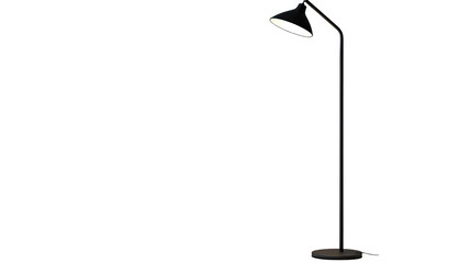 A sleek black floor lamp standing tall with a modern design, perfect for illuminating any contemporary living space.