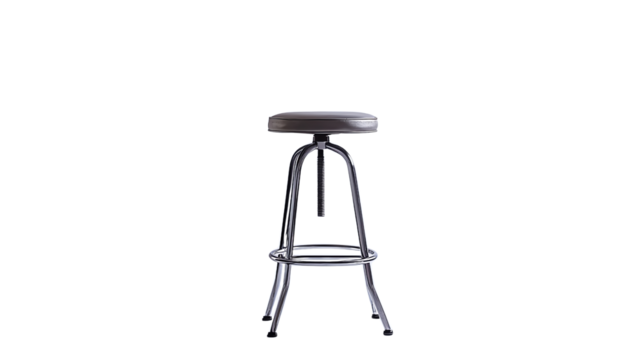 A sleek metal stool with a round seat, perfect for modern interiors, kitchens, or cafes, combining style with functionality.