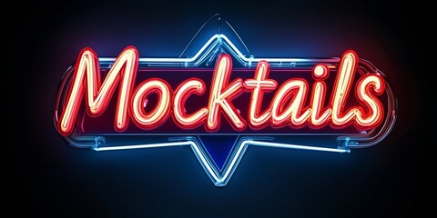 Neon Mocktails Sign with Bright Red and Blue Lights on Dark Background