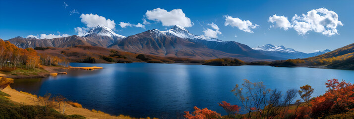 Autumn Mountain Lake with Snow-Capped Peaks - Realistic Landscape Image