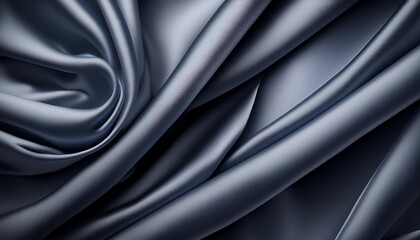 Obraz premium Smooth, dark blue silk fabric draping elegantly, creating folds and shadows in a luxurious textile texture