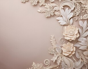 Intricate floral design featuring delicate lace-like patterns in soft beige and cream tones on a subtle pastel background