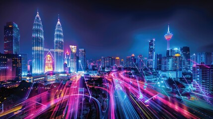 Obraz premium Kuala Lumpur Cityscape at Night with Light Trails