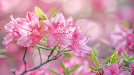 Delicate Pink Azalea Blossoms with Soft Focus Background