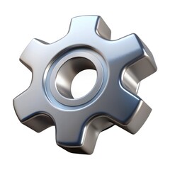 Silver gear 3D render icon isolated on white background