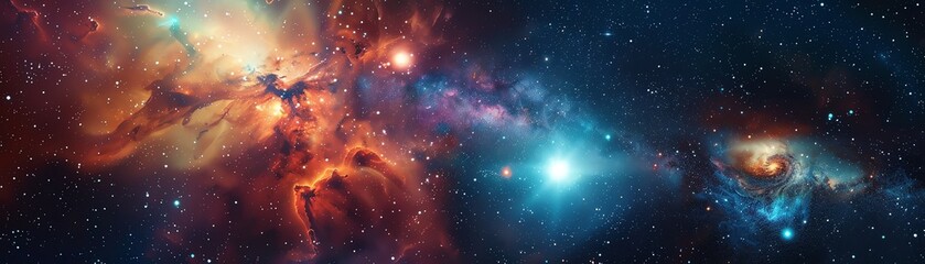 Fototapeta premium Stunning cosmic nebula with vibrant colors and twinkling stars, capturing the breathtaking beauty of outer space.