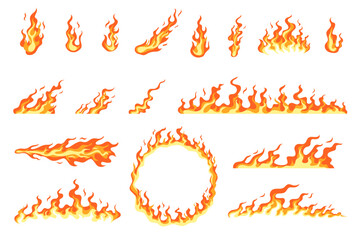 collection of fire elements in flat style