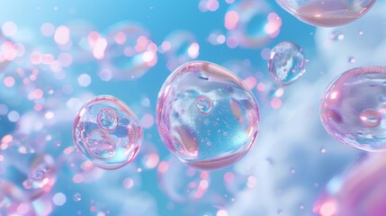 Shimmering Bubbles Against a Blue and Pink Background
