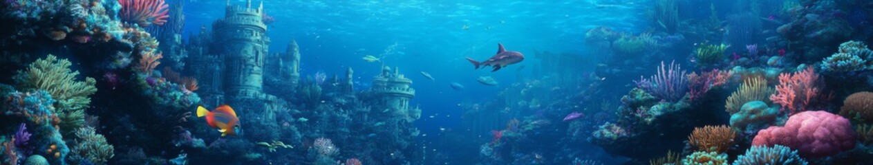 Fototapeta premium Symphonic Corals: An Animated Underwater Ballet of Corals and Marine Life in an Abstract Oceanic Art Odyssey,Abstract concepts, game concept art, storybook illustrations, comic strips, book illustrati