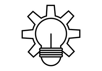 Icono negro de rueda dentada y bombilla representando el desarrollo de ideas