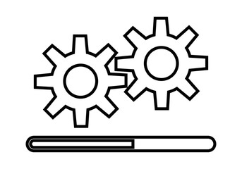 Icono negro de dos ruedas dentadas de engranaje con barra de carga representando el avance en el desarrollo de un proyecto