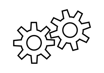 Icono negro de dos ruedas de engranajes
