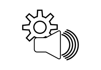 Icono negro de engranaje con altavoz representando solucionador de audio