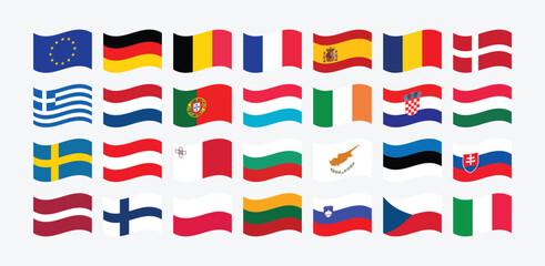 National Flag of All European Union countries. Set of European Union country Flag.
