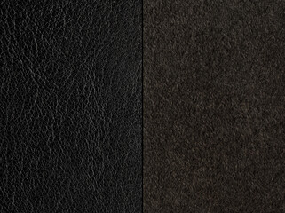 Fototapeta premium Double-sided genuine leather and suede in black. Background, texture, natural material.