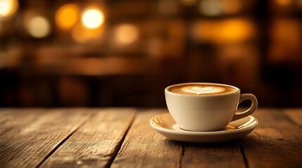 Obraz premium A Cup of Latte on a Wooden Table