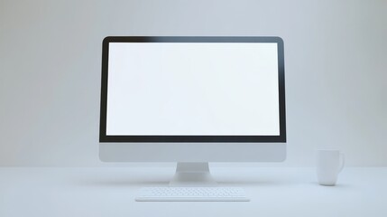 Fototapeta premium Sleek minimalist white computer desk arrangement for a clean and organized workspace