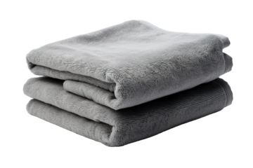 Cozy Gray Towels Stacked Neatly on a Bathroom Counter After a Refreshing Shower on Transparent PNG Background.
