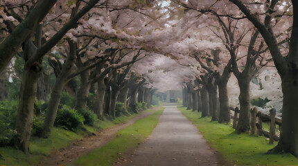 Fototapeta premium a path that has a bunch of trees on both sides