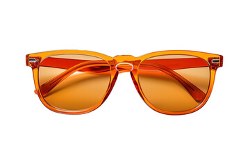 Stylish Orange Sunglasses Displayed Against a Bright Summer Background With Reflections on Transparent PNG Background.