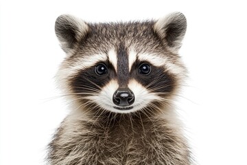 Obraz premium Portrait of a cute funny raccoon, closeup, isolated on a white background , ai