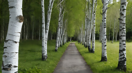 Obraz premium a path between two rows of trees in a park