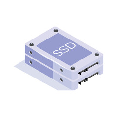 Isometric ssd icon, solid state drive storage, used for fast data access