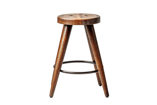 Rustic Wooden Bar Stool in Minimalist Design Perfect for Cozy Kitchen Spaces on Transparent PNG Background.