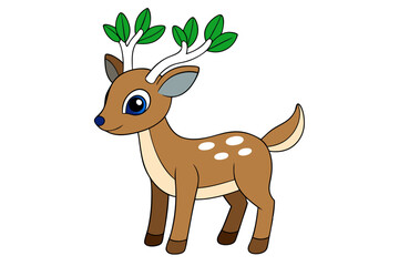 Graceful Deer with Antlers on White Background Clipart