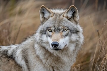 A grey wolf Canis lupus , ai