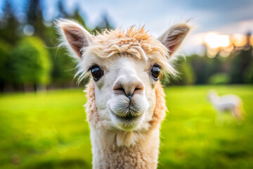Fototapeta premium Adorable Alpaca Portrait with Curious Expression.
