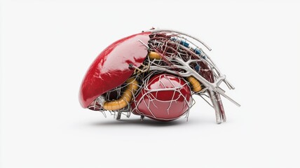 A detailed anatomical illustration of a human kidney, showcasing blood vessels and tissue structure for educational use.