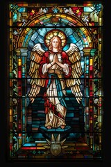 Fototapeta premium Radiant Angel Praying Stained Glass Window in Vibrant Colors