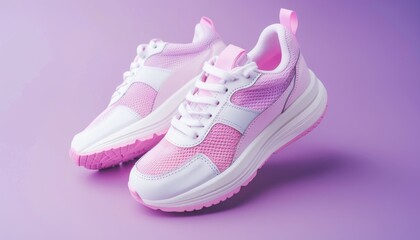 Pink and White Athletic Sneakers on a Pastel Background