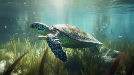 Fototapeta premium Underwater Scene With Coral Reef And Exotic Fishes