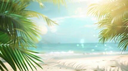 Obraz premium Summer relaxation background with tropical beach and blurry sea for product ads