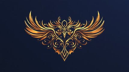 Majestic Golden Victory Emblem on Dark Blue Background with Intricate Details