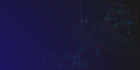 Abstract point and circle lines connection with hexagon shapes. Communication technology background design.