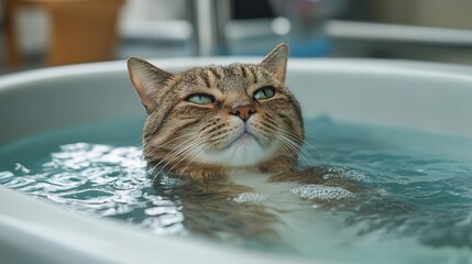 Cat in a customized hydrotherapy tub, pet, special needs care
