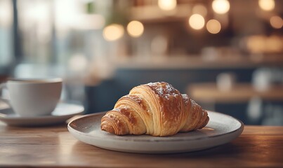 Freshly Baked Croissant on a Plate with Coffee