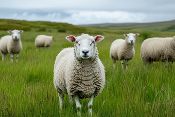Obraz premium Sheep on pasture background, ai