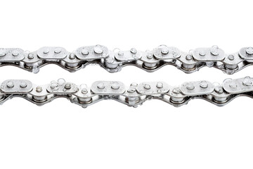 Intricate Silver Bicycle Chain Glimmering Under Bright Light Against a Clean Background on Transparent PNG Background.