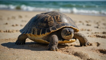Obraz premium Turtle on a sandy beach