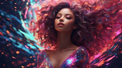 Fototapeta premium Beautiful Portrait of an Influencer with Wavy Hair: Stylish and Captivating