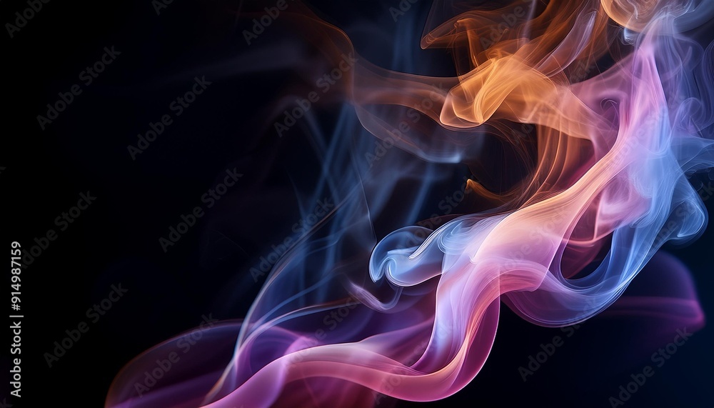 Poster abstract colorful smoke patterns flowing gracefully against a dark background creating a mesmerizing