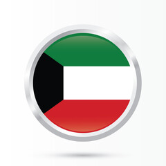 kuwait flag round shiny glossy framed. national flag of kuwait in circle round 3d isolated on white background vector illustration.